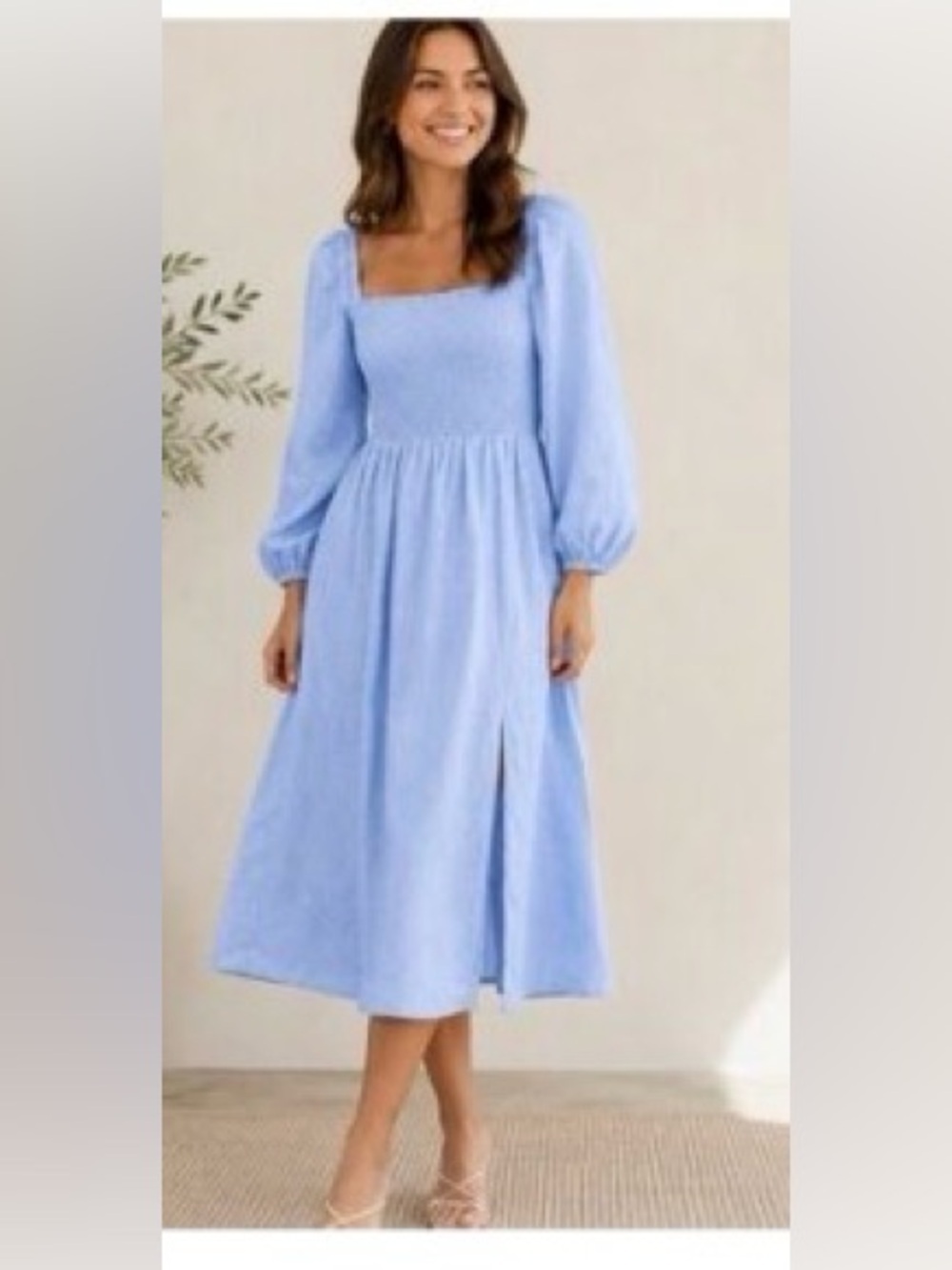 J. Crew 100% Linen Daydream Dress XS smocked bodice/puff sleeves summer chic